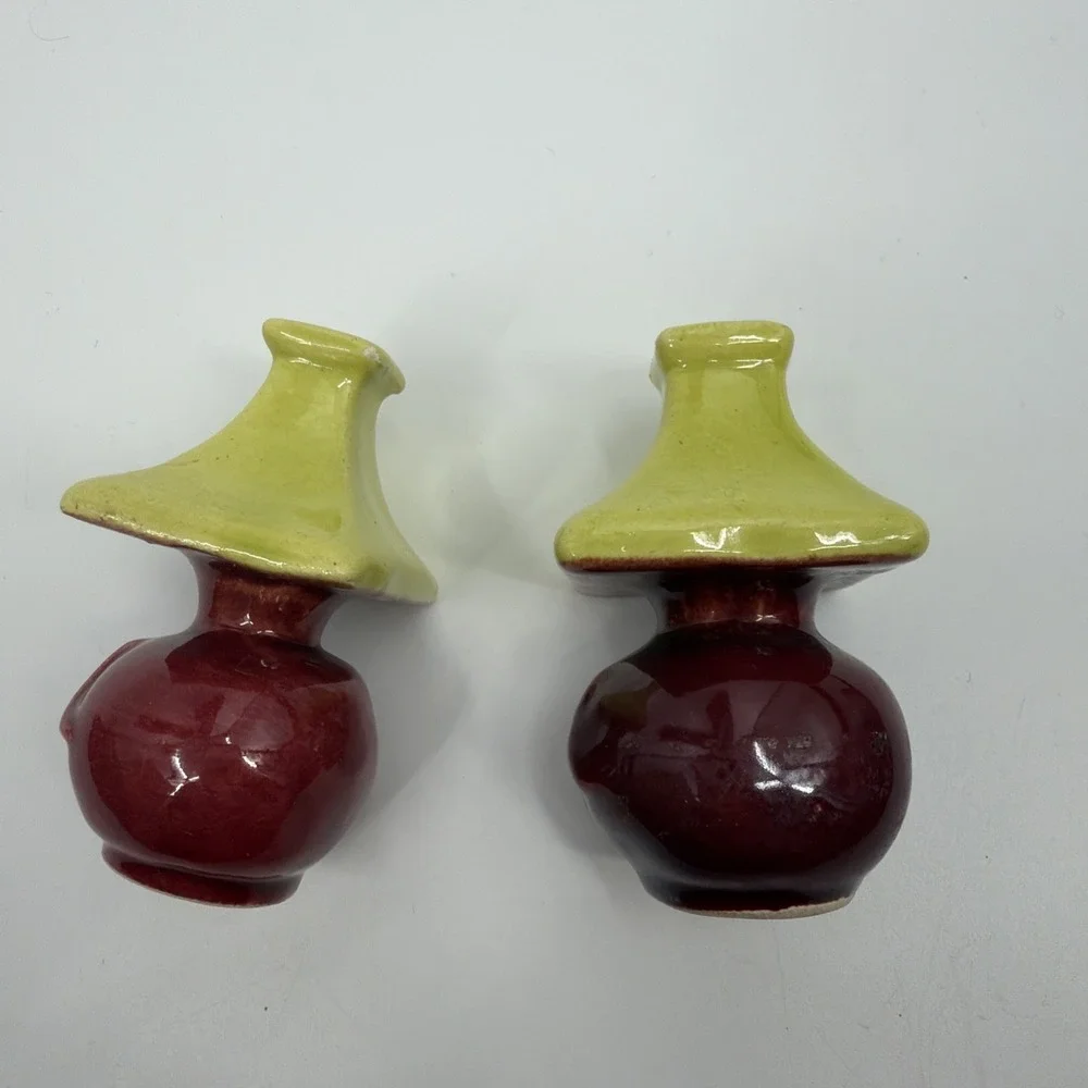 Mid Century Chartreuse/Burgundy's Ceramic Lamp Shaped Salt & Pepper Shakers